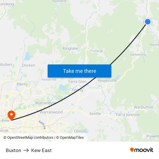 Buxton to Kew East map