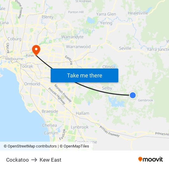 Cockatoo to Kew East map