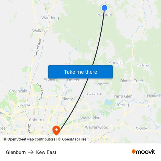 Glenburn to Kew East map