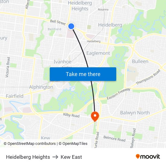 Heidelberg Heights to Kew East map