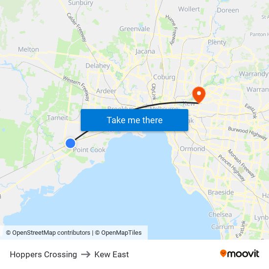 Hoppers Crossing to Kew East map