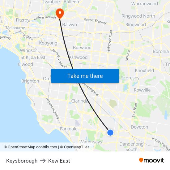 Keysborough to Kew East map