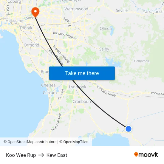 Koo Wee Rup to Kew East map