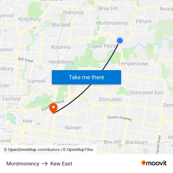Montmorency to Kew East map