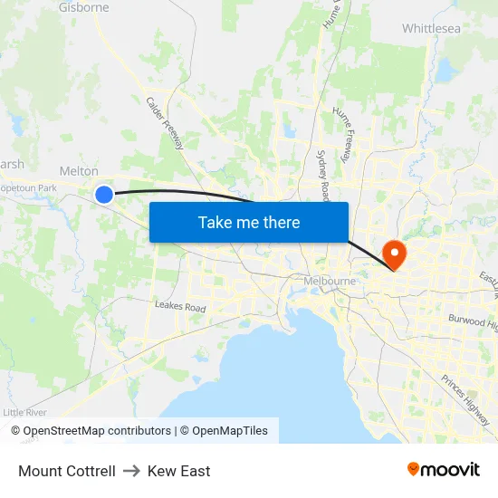 Mount Cottrell to Kew East map