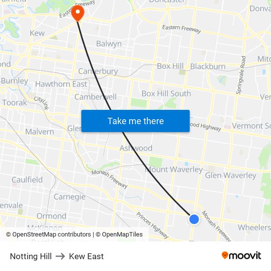 Notting Hill to Kew East map