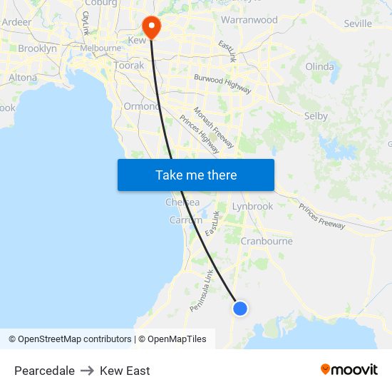 Pearcedale to Kew East map