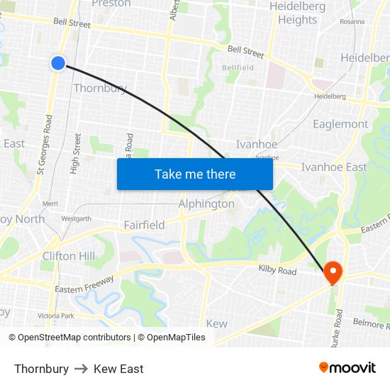 Thornbury to Kew East map