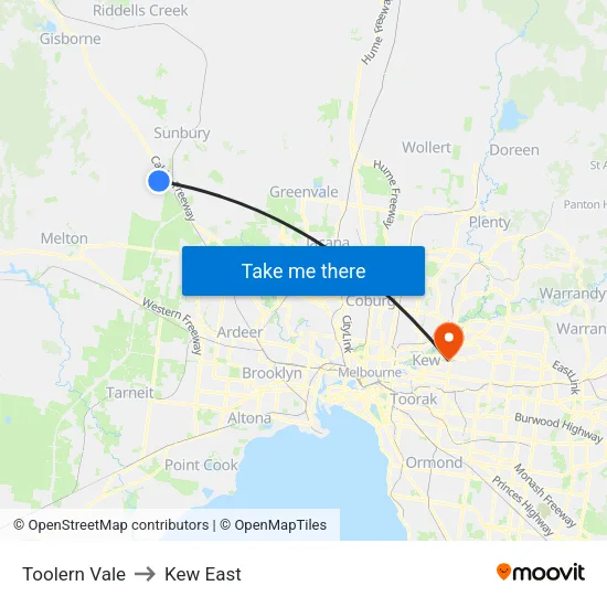 Toolern Vale to Kew East map