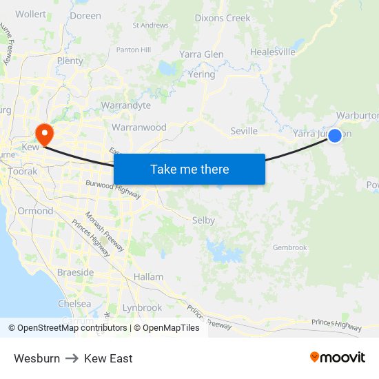 Wesburn to Kew East map