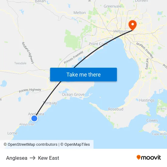 Anglesea to Kew East map