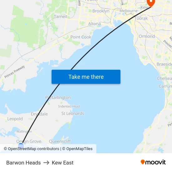 Barwon Heads to Kew East map