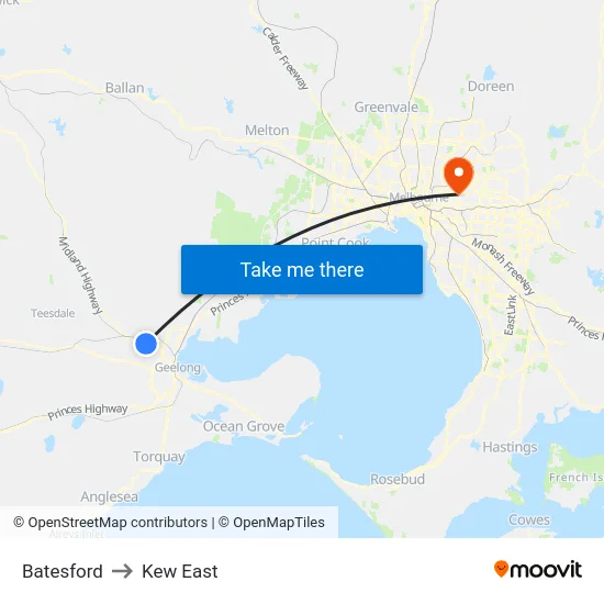 Batesford to Kew East map