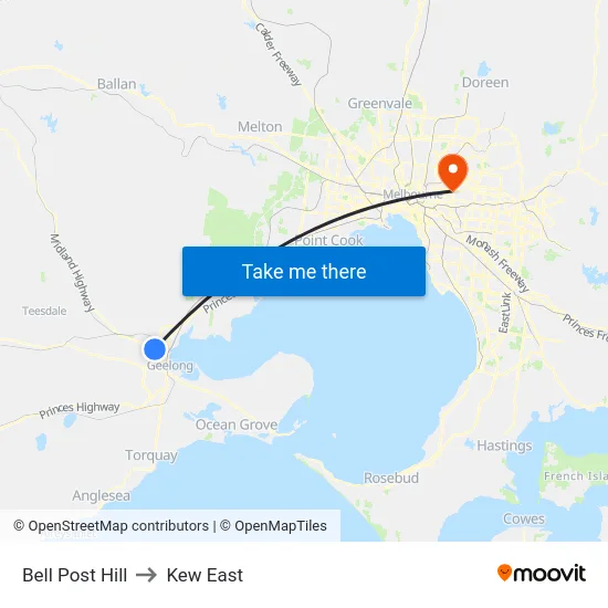 Bell Post Hill to Kew East map