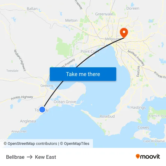 Bellbrae to Kew East map
