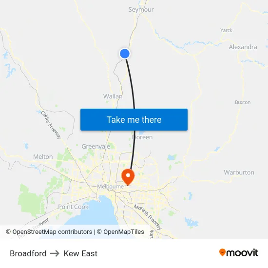 Broadford to Kew East map