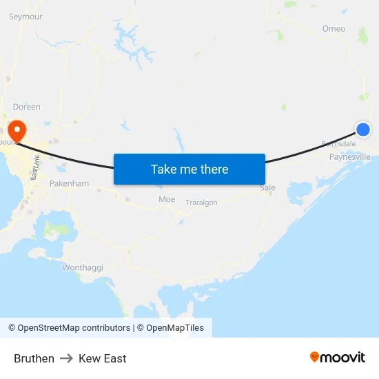 Bruthen to Kew East map