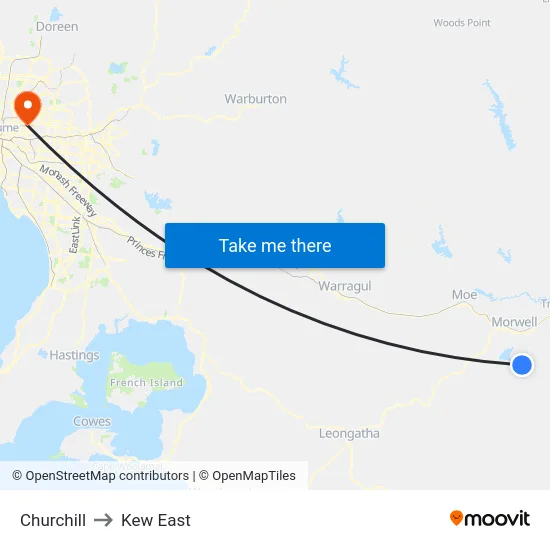 Churchill to Kew East map