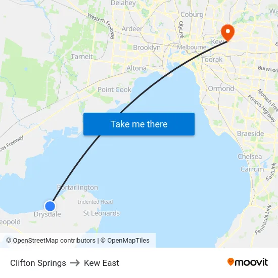 Clifton Springs to Kew East map