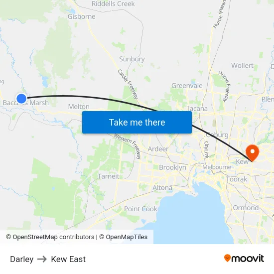 Darley to Kew East map