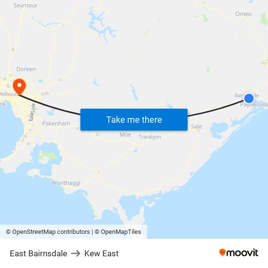 East Bairnsdale to Kew East map