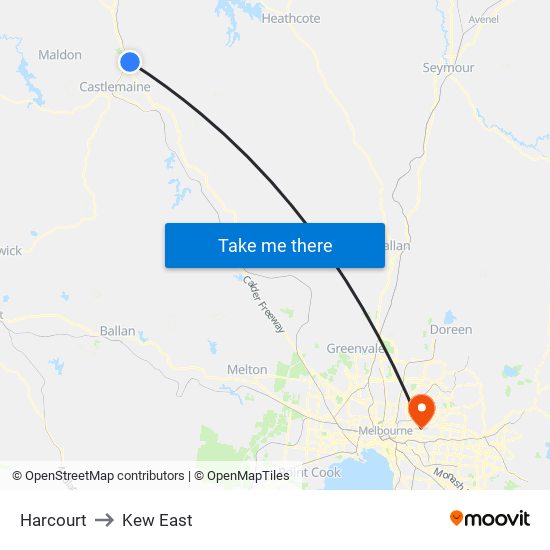 Harcourt to Kew East map