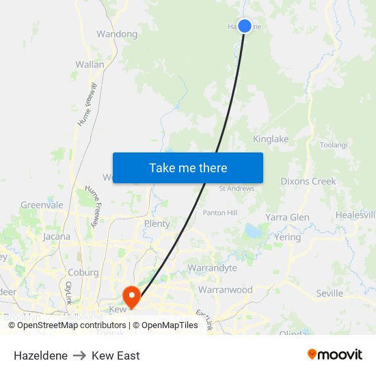 Hazeldene to Kew East map