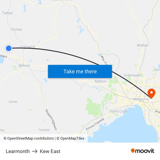 Learmonth to Kew East map