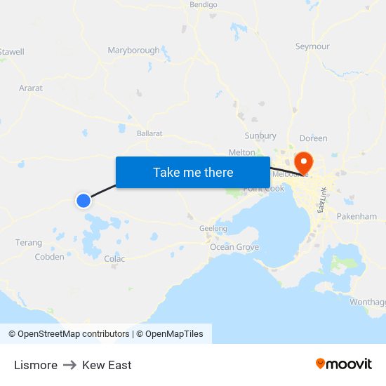 Lismore to Kew East map