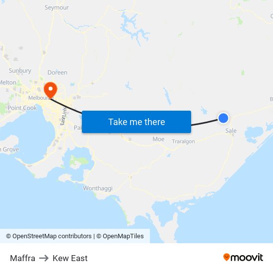 Maffra to Kew East map