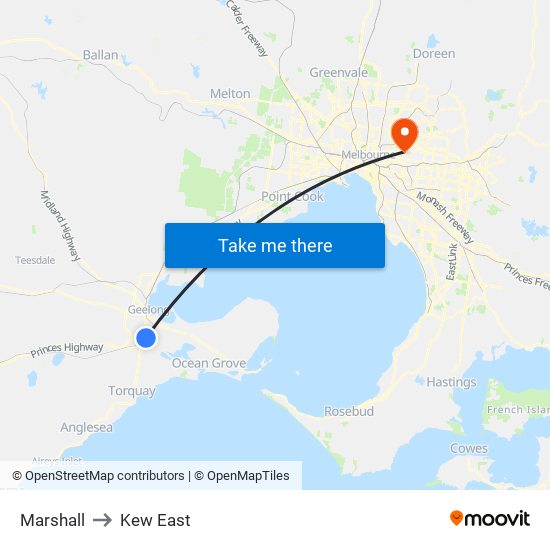 Marshall to Kew East map