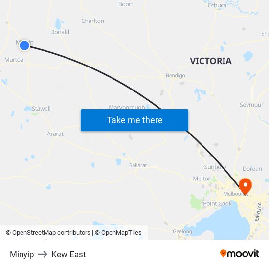 Minyip to Kew East map