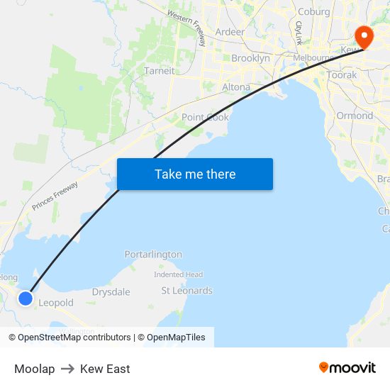 Moolap to Kew East map