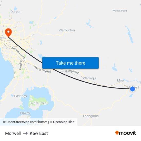 Morwell to Kew East map