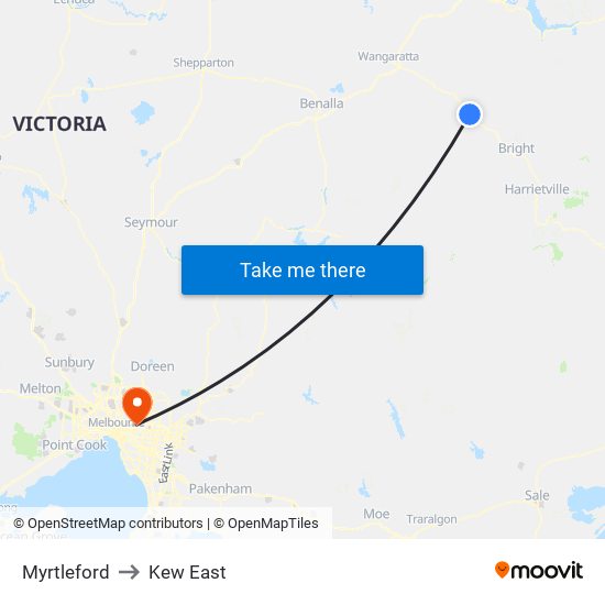 Myrtleford to Kew East map