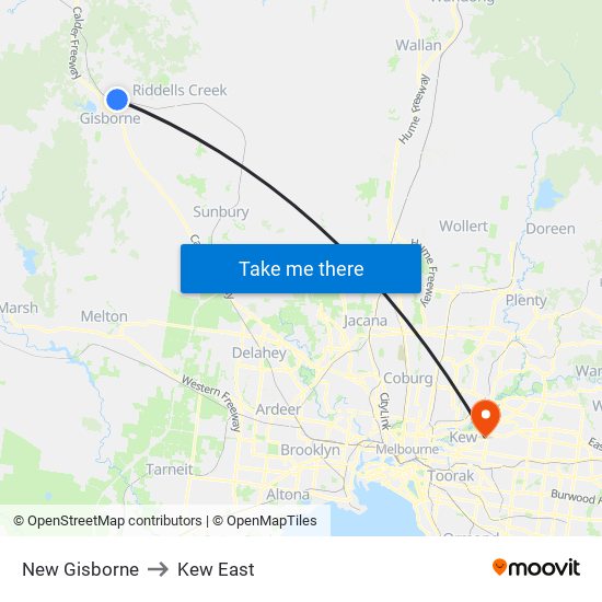 New Gisborne to Kew East map