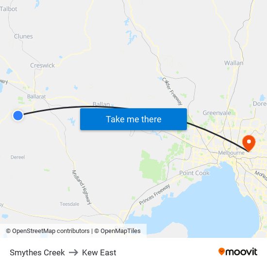 Smythes Creek to Kew East map