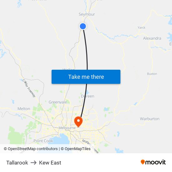 Tallarook to Kew East map