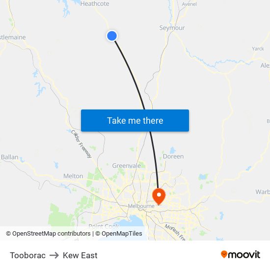 Tooborac to Kew East map