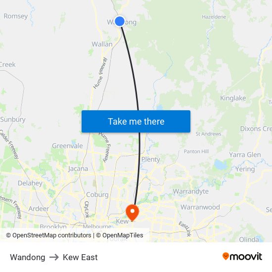 Wandong to Kew East map
