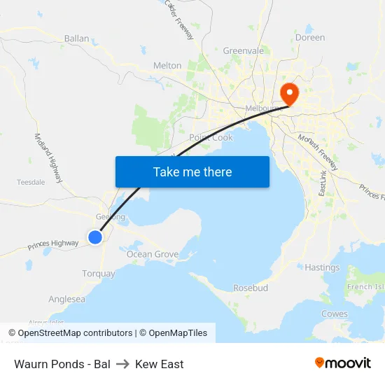 Waurn Ponds - Bal to Kew East map