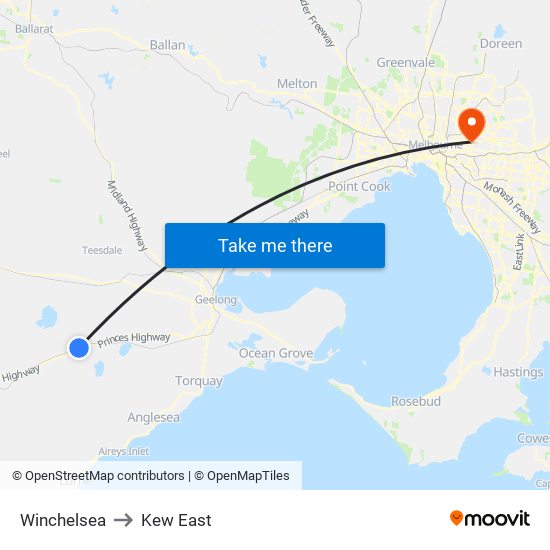 Winchelsea to Kew East map