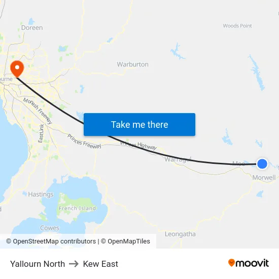 Yallourn North to Kew East map