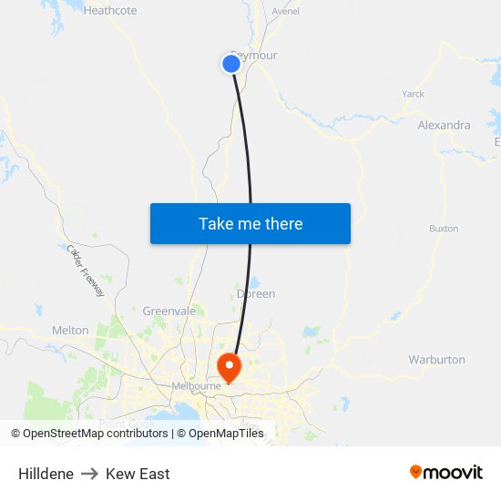 Hilldene to Kew East map