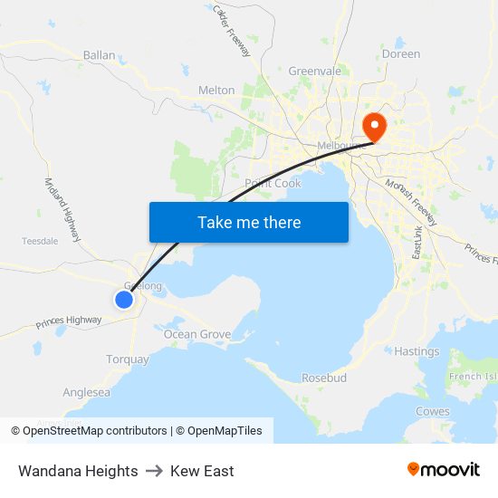 Wandana Heights to Kew East map