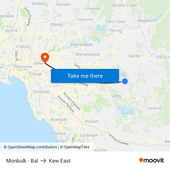 Monbulk - Bal to Kew East map