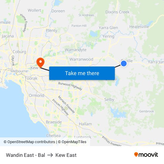 Wandin East - Bal to Kew East map