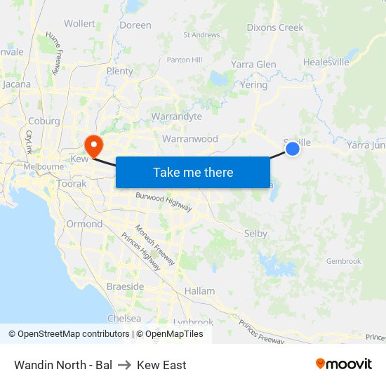 Wandin North - Bal to Kew East map