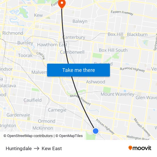 Huntingdale to Kew East map