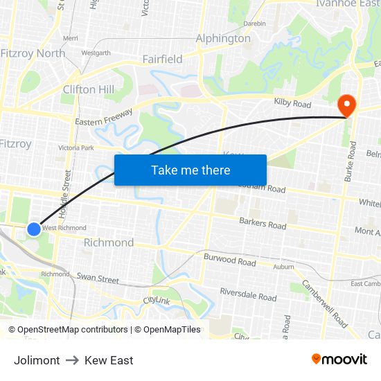 Jolimont to Kew East map